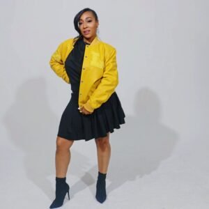 LODDO GRAND LEATHER VARSITY JACKET (YELLOW)